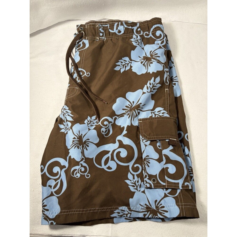 Brown and blue Sonoma floral Hawaiian Swim Trunks Lined 2000s board shorts XL